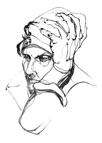 drawing titled Laura in hat with brooch